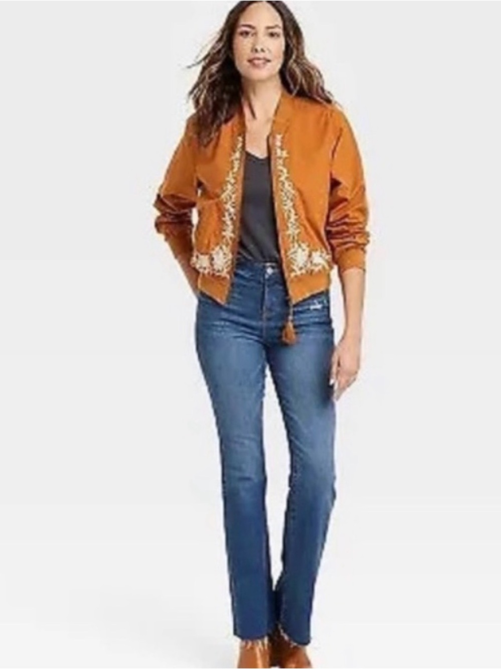 Knox Rose Rust Color Embroidered Floral Jacket Size Medium